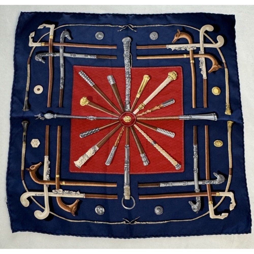 Hermès silk scarf  "Cannes et Pommeaux" 90 By Françoise de la Perrière 1985